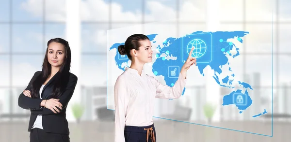 People looking to global business map — Stock Photo, Image