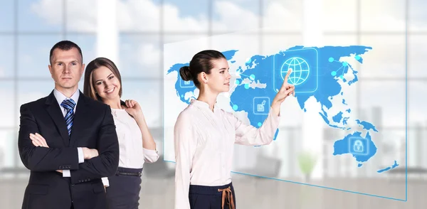 People looking to global business map — Stock Photo, Image