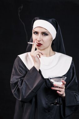 Smoking young nun clipart