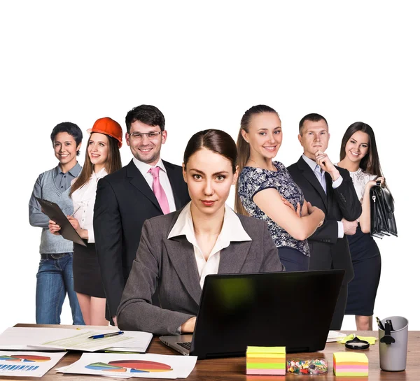 Business people working with laptop over white backgrond — Stock Photo, Image