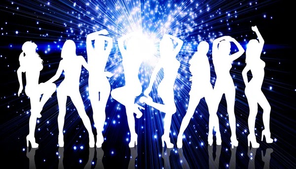 Group of silhouette girls dancing — Stock Photo, Image