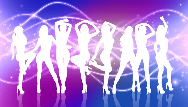 Grup de fete silueta dans — Fotografie, imagine de stoc