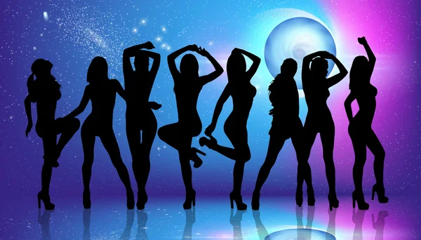 Group of silhouette girls dancing — Stock Photo, Image