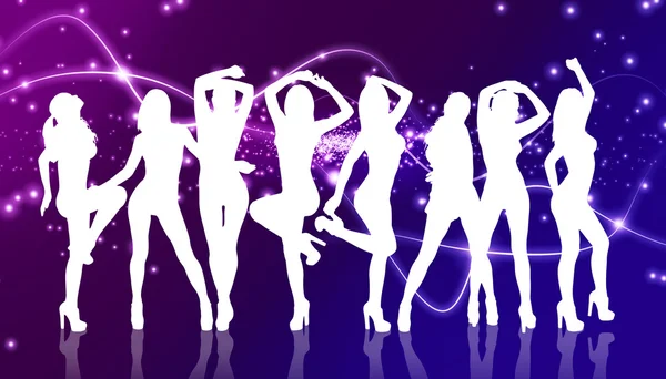 Groep van silhouet meisjes dansen — Stockfoto