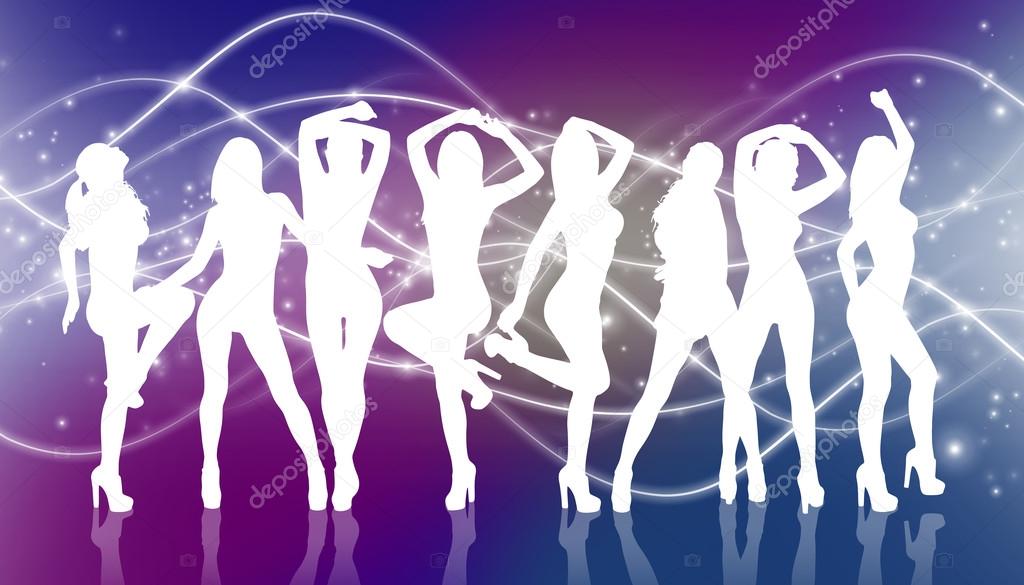 Group of silhouette girls dancing