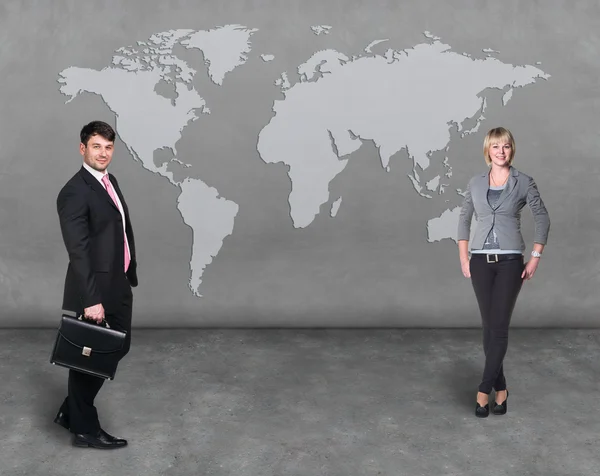 Business people team with world map — Stock Photo, Image