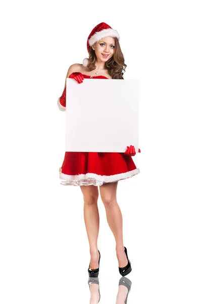 Christmas woman in Santa Claus hat — Stock Photo, Image