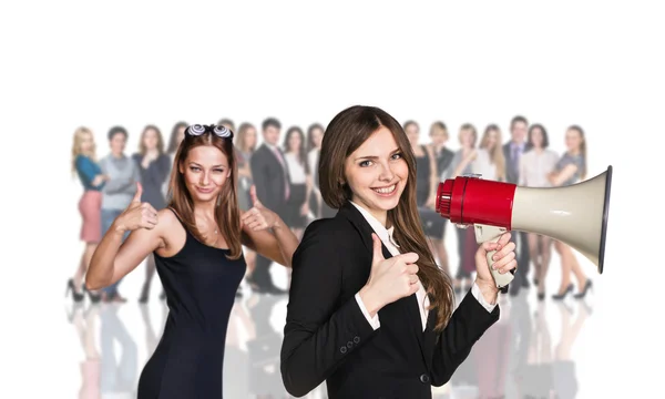 Businesswoman foreground on the blurred people — Stock Photo, Image