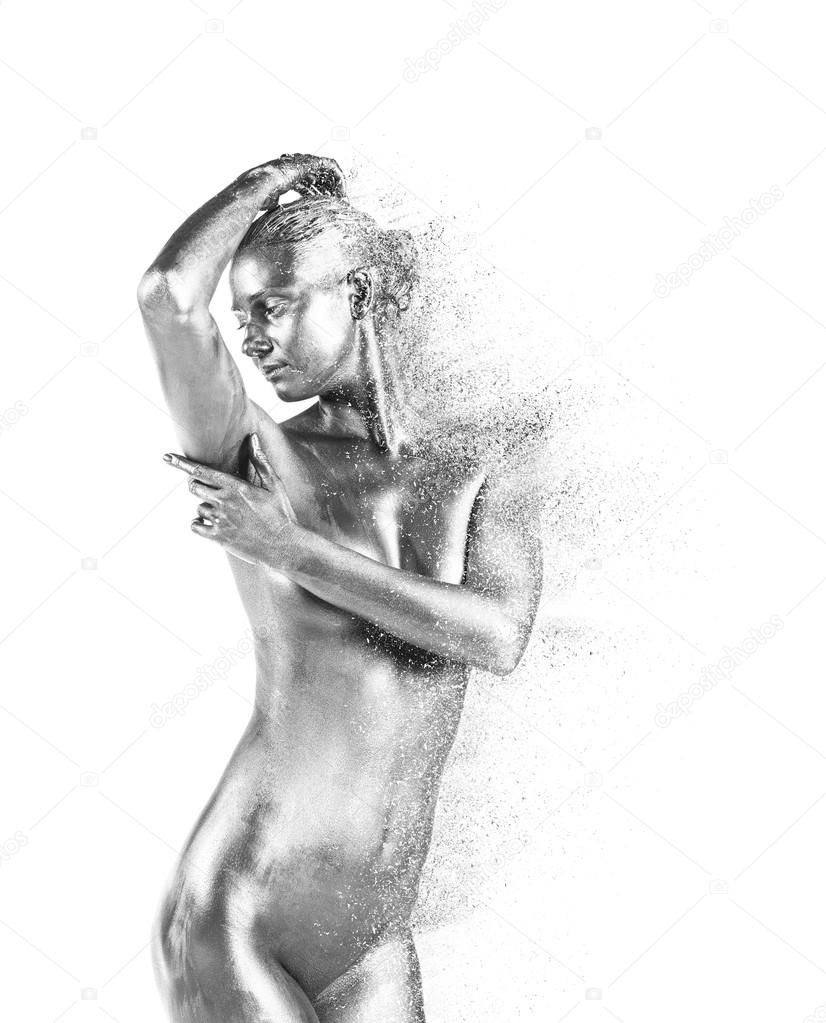 Silver naked woman posing