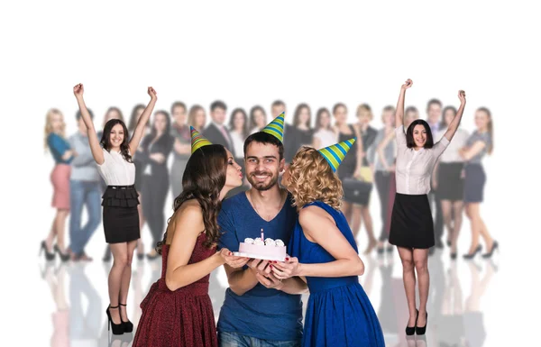 Businessman and women on the blurred people — Stock Photo, Image