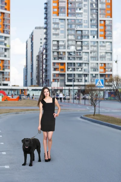 Hermosa mujer feliz con perro —  Fotos de Stock