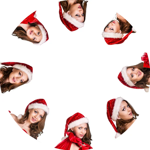 Set of  heads Santa girl — Stock Photo, Image