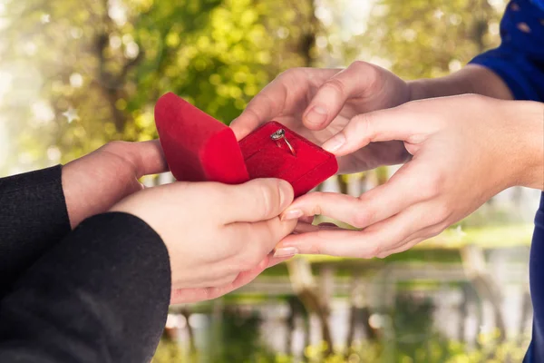 Joven hace una propuesta de su novia — Foto de Stock