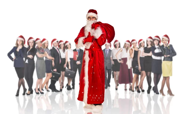 Father frost with crowd of business people — Stock Photo, Image