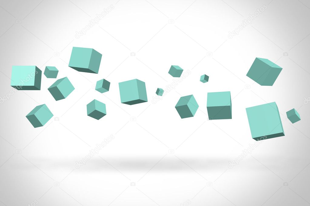 Turquoise cubes suspended in the air