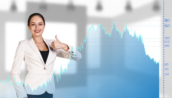 Beautiful business woman near with big graph — Stock Photo, Image