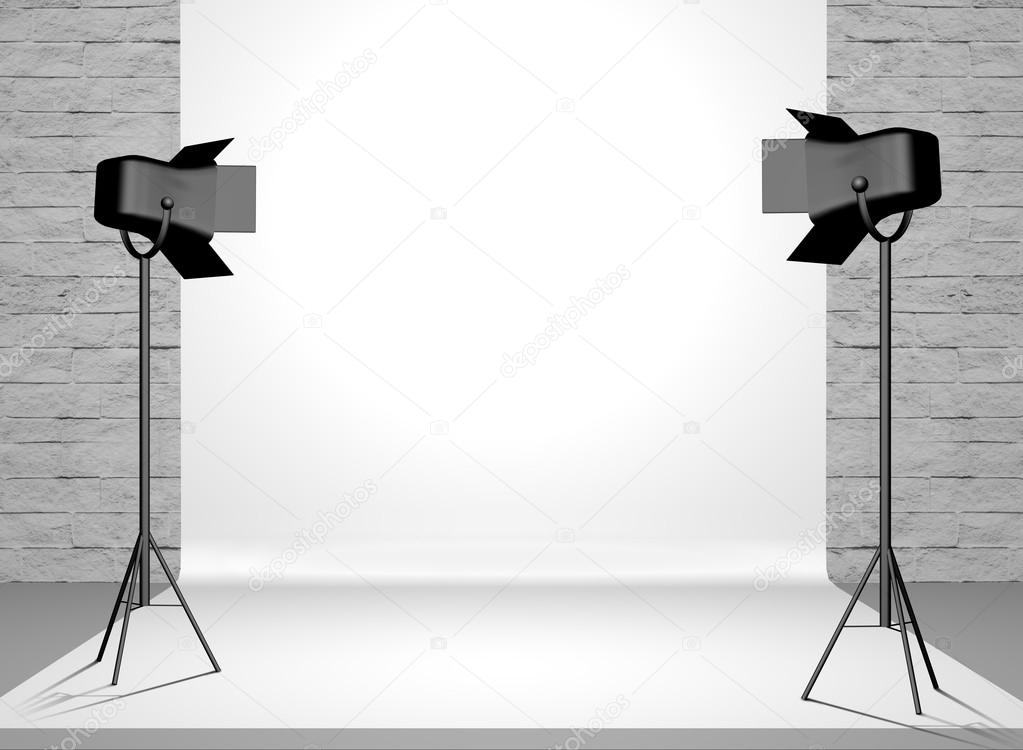 White studio with spotlights