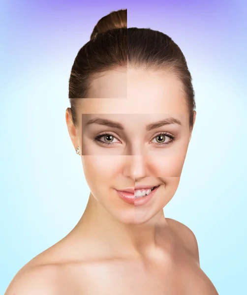 Perfect female face made of different faces — Stock Photo, Image