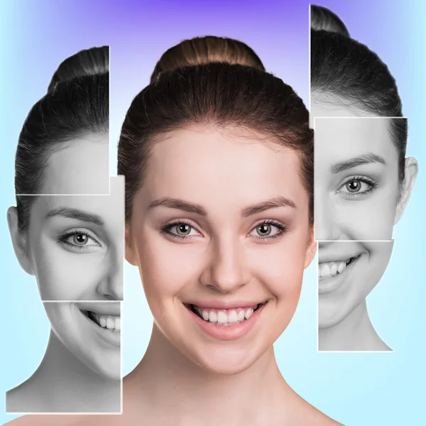 Perfektes weibliches Gesicht aus verschiedenen Gesichtern — Stockfoto