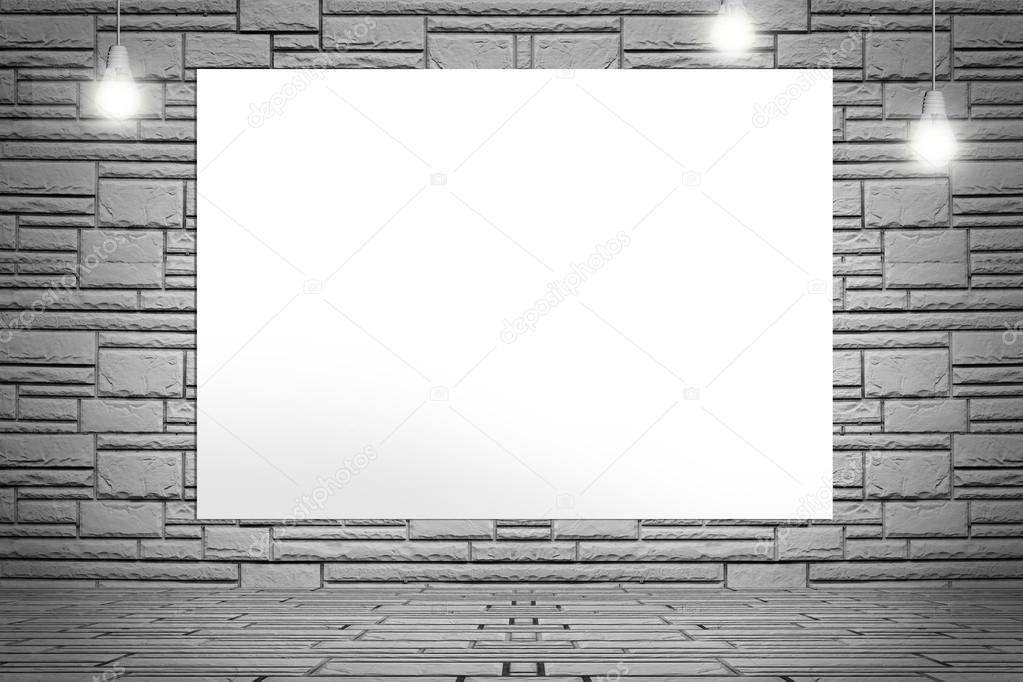 Brick wall with white board