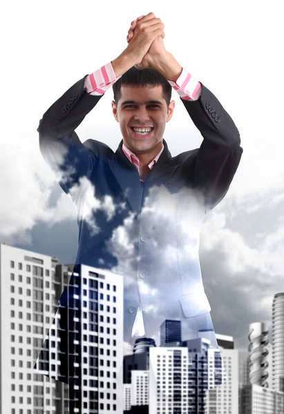 Young businessman enjoys victory — Stock Photo, Image