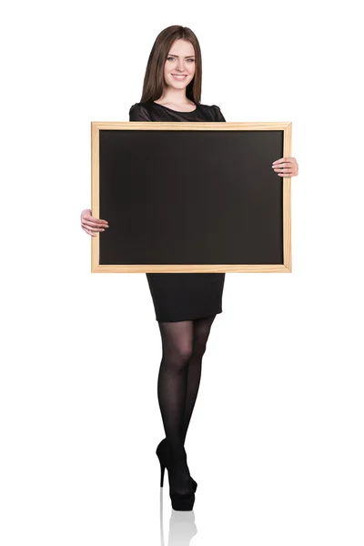 Mulher com quadro-negro — Fotografia de Stock