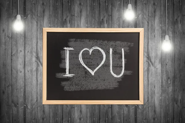 Wooden chalkboard with I love you note — Stock Photo, Image