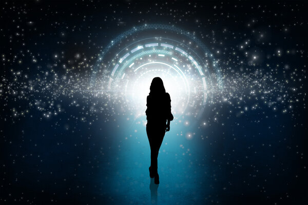 Business person looking at the shine round portal