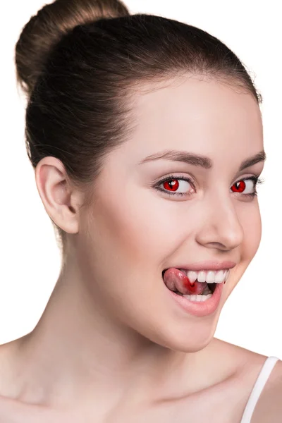 Vampiro donna con zanne — Foto Stock