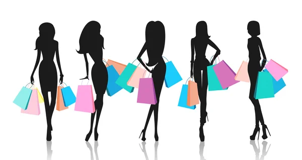 Silhouette of women with shopping bags — Stock Photo, Image