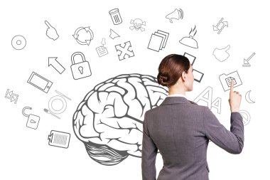 İş kadını noktası kutsal kişilerin resmi üstünde belgili tanımlık duvar için