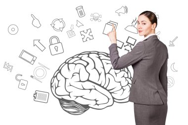 İş kadını noktası kutsal kişilerin resmi üstünde belgili tanımlık duvar için