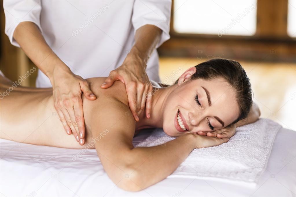 Woman enjoying massage.