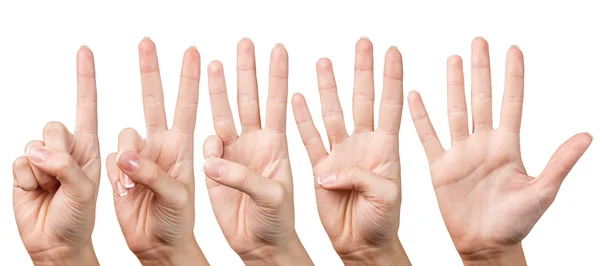 Woman hand shows with fingers from one to five — Stock Photo, Image