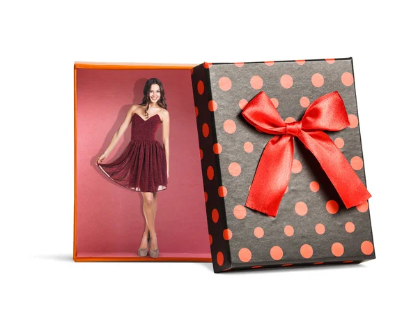Draufsicht auf rote isolierte Geschenkbox — Stockfoto