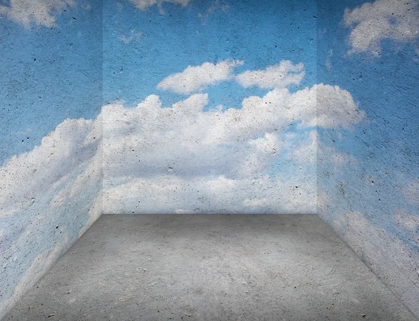 Boş oda-çimento duvar ve gökyüzü yazdırma. — Stok fotoğraf
