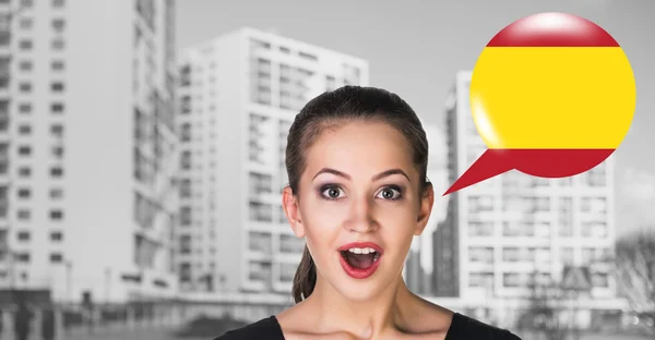 Mulher e bolha com bandeira do país — Fotografia de Stock