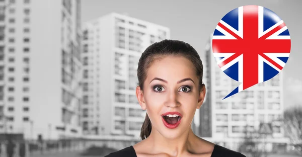 Woman and bubble with country flag — Stock Photo, Image