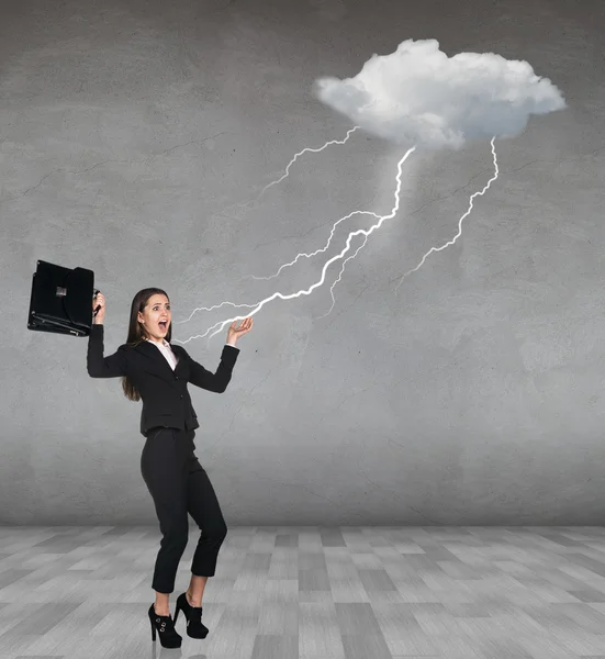 Thunderstorm strikes to businesswoman — Stock Photo, Image