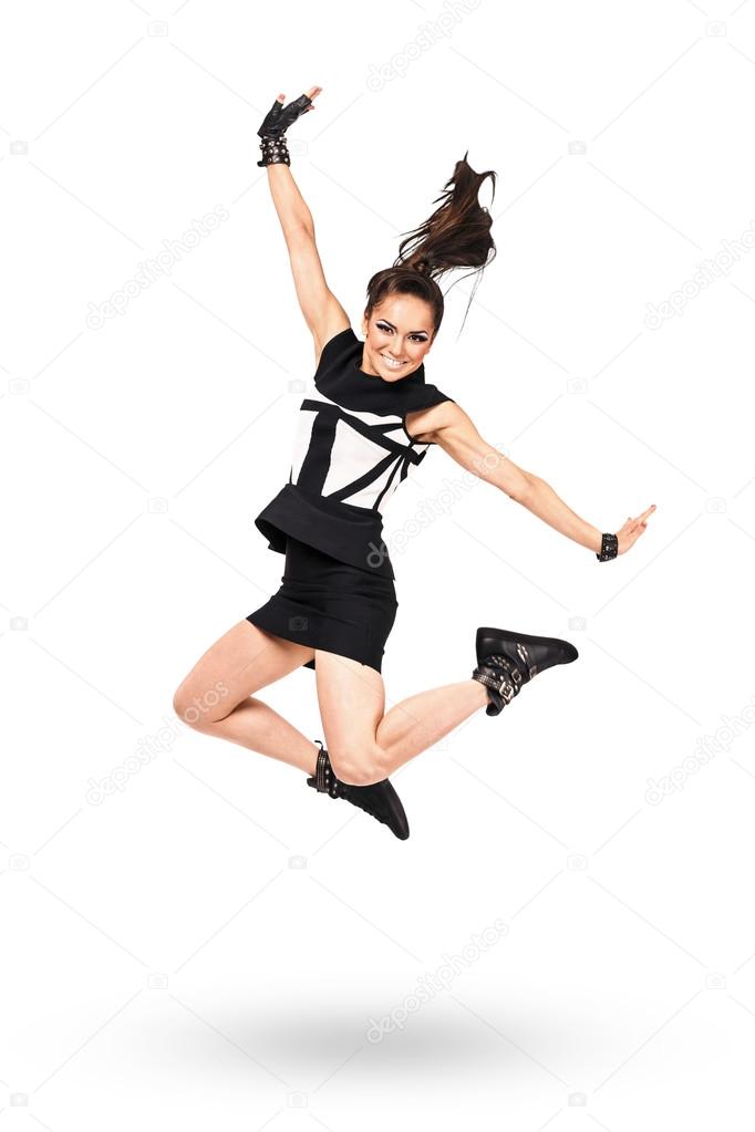 Happy jumping attractive woman