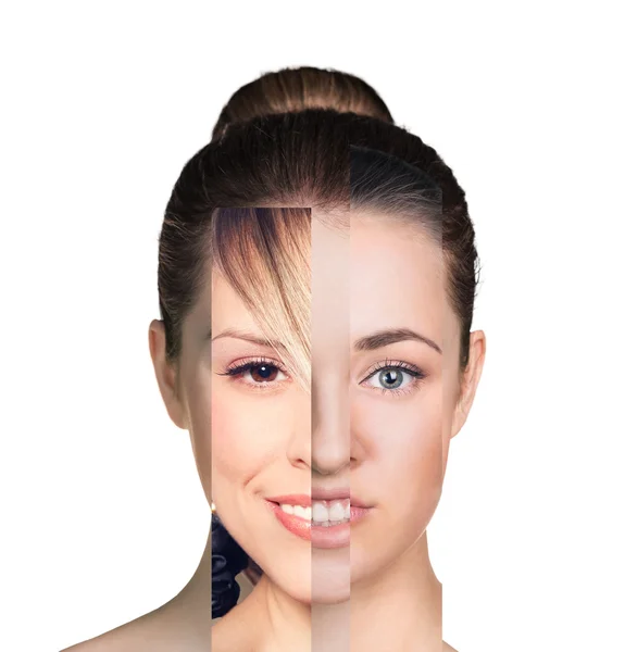 Ludzka twarz kobiety z kilku różnych części — Zdjęcie stockowe