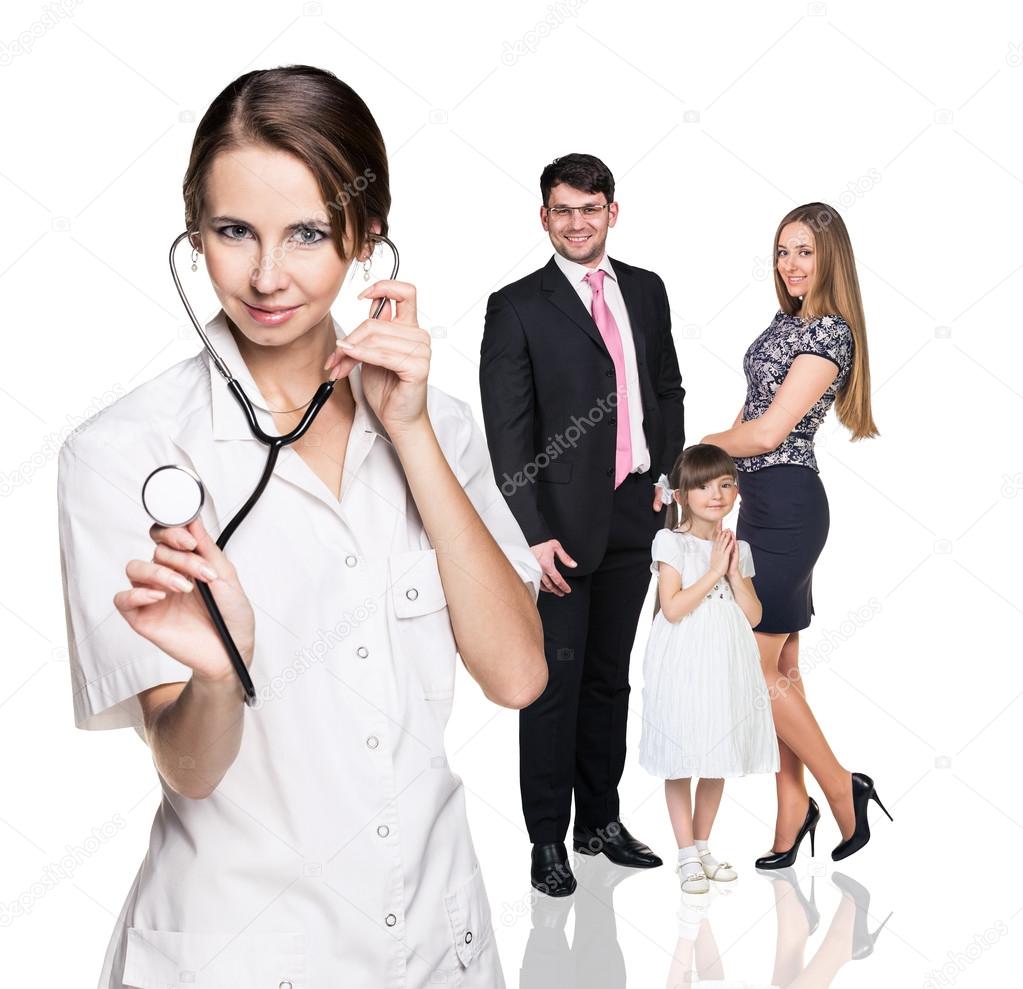 Family on medical examination with young doctor