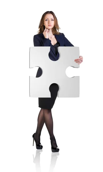 Zakenvrouw met puzzel deel — Stockfoto