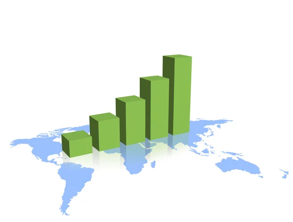 Green graph growth up on the blue map — Stock Photo, Image