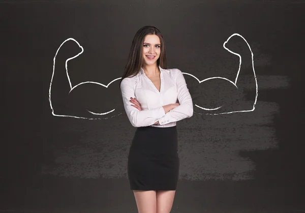 Business woman with drawn powerful hands — Stock Photo, Image