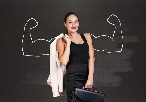 Business woman with drawn powerful hands — Stock Photo, Image