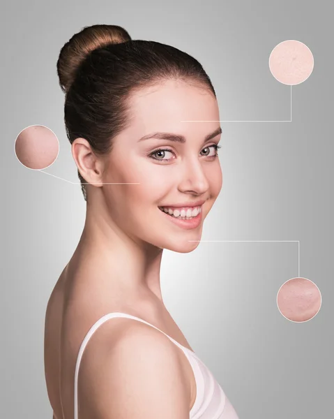 Female face with zoom circles. — Stock Photo, Image