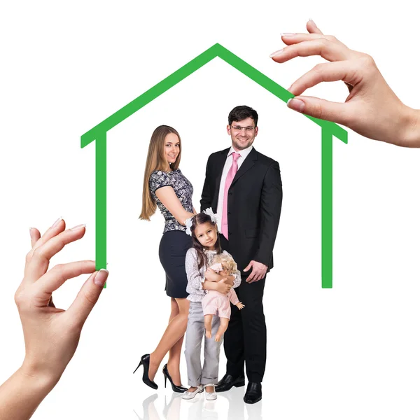 Family stand under green house — Stock Photo, Image