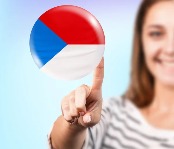 Woman point on the bubble with czech flag — Stock Photo, Image