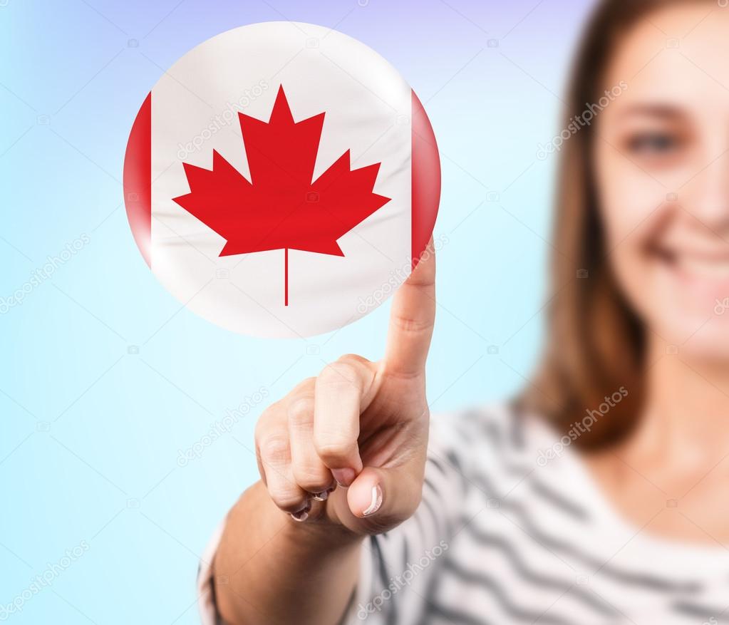 Woman point on the bubble with canadian flag